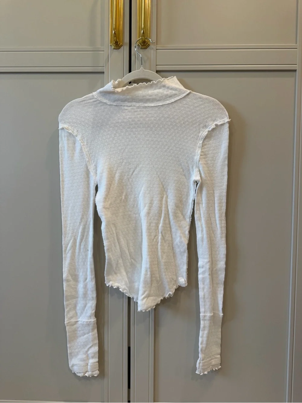 Free People White Ruffle Edge Turtleneck Top